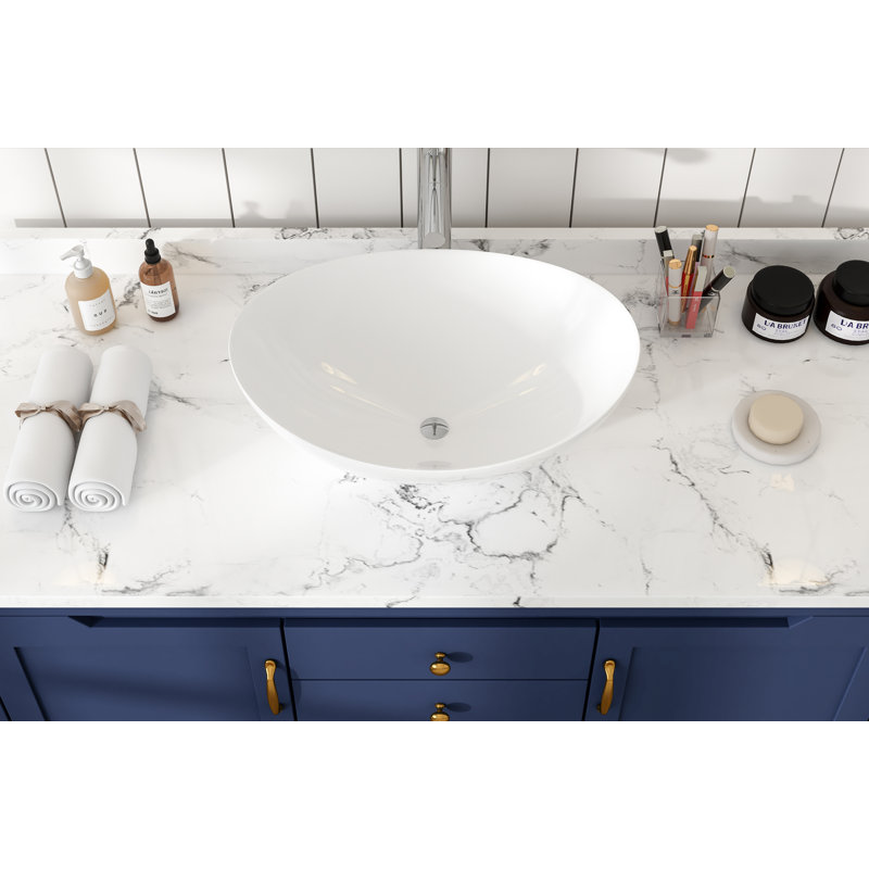 MEJE 13'' White Ceramic Oval Vessel Bathroom Sink & Reviews Wayfair